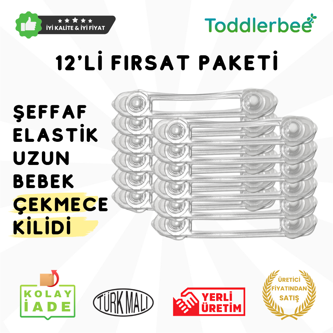 Uzun Şeffaf Elastik Bebek Çocuk Çekmece Kilidi (12 Adet)