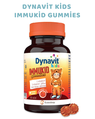 Dynavit Kids Immukid Gummies – Çocuklar İçin C ve D Vitamini, Çinko, Kara Mürver (60 Çiğnenebilir Tablet)