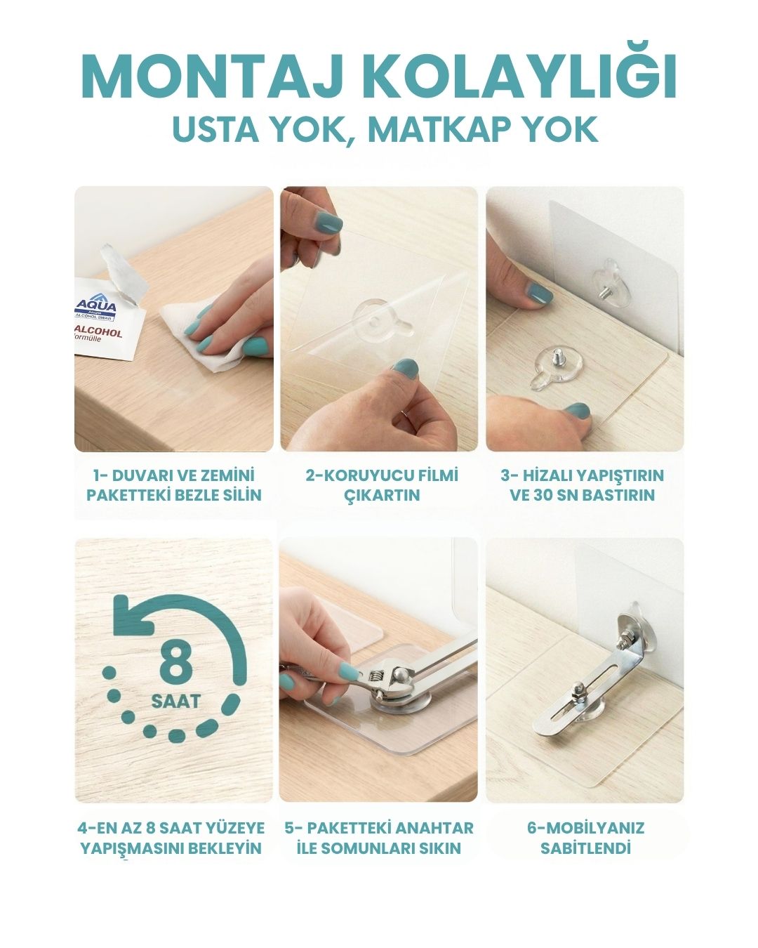 Vidasız Eşya Sabitleme Aparatı (8'li Avantaj Paketi)
