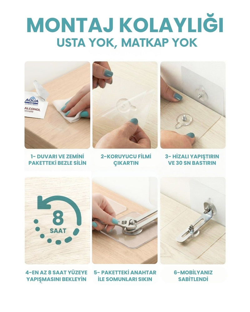 Vidasız Eşya Sabitleme Aparatı (4'lü Avantaj Paketi)