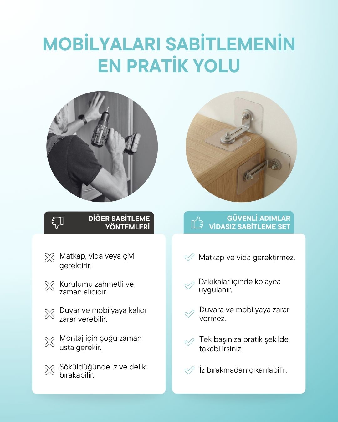 Vidasız Eşya Sabitleme Aparatı (8'li Avantaj Paketi)