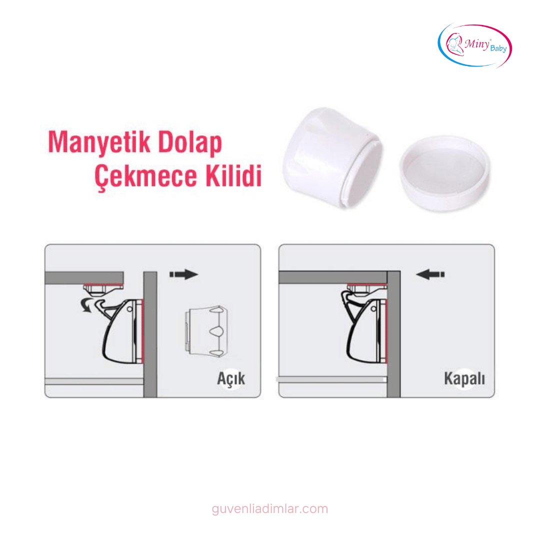 Mıknatıslı Gizli Dolap & Çekmece Kilidi - 2 Adet Kilit + 1 Adet Anahtar