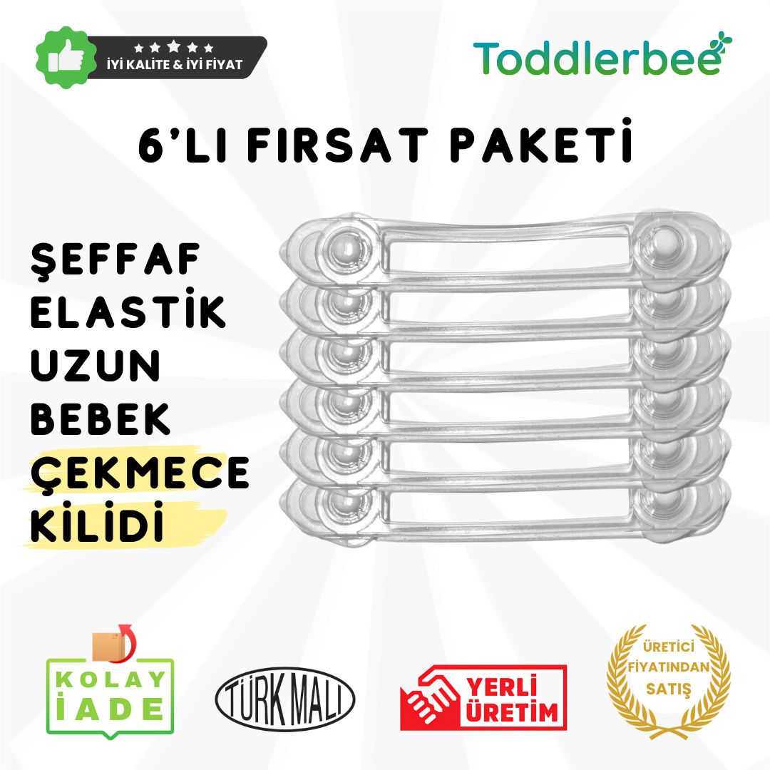 Uzun Şeffaf Elastik Bebek Çocuk Çekmece Kilidi (6 Adet)