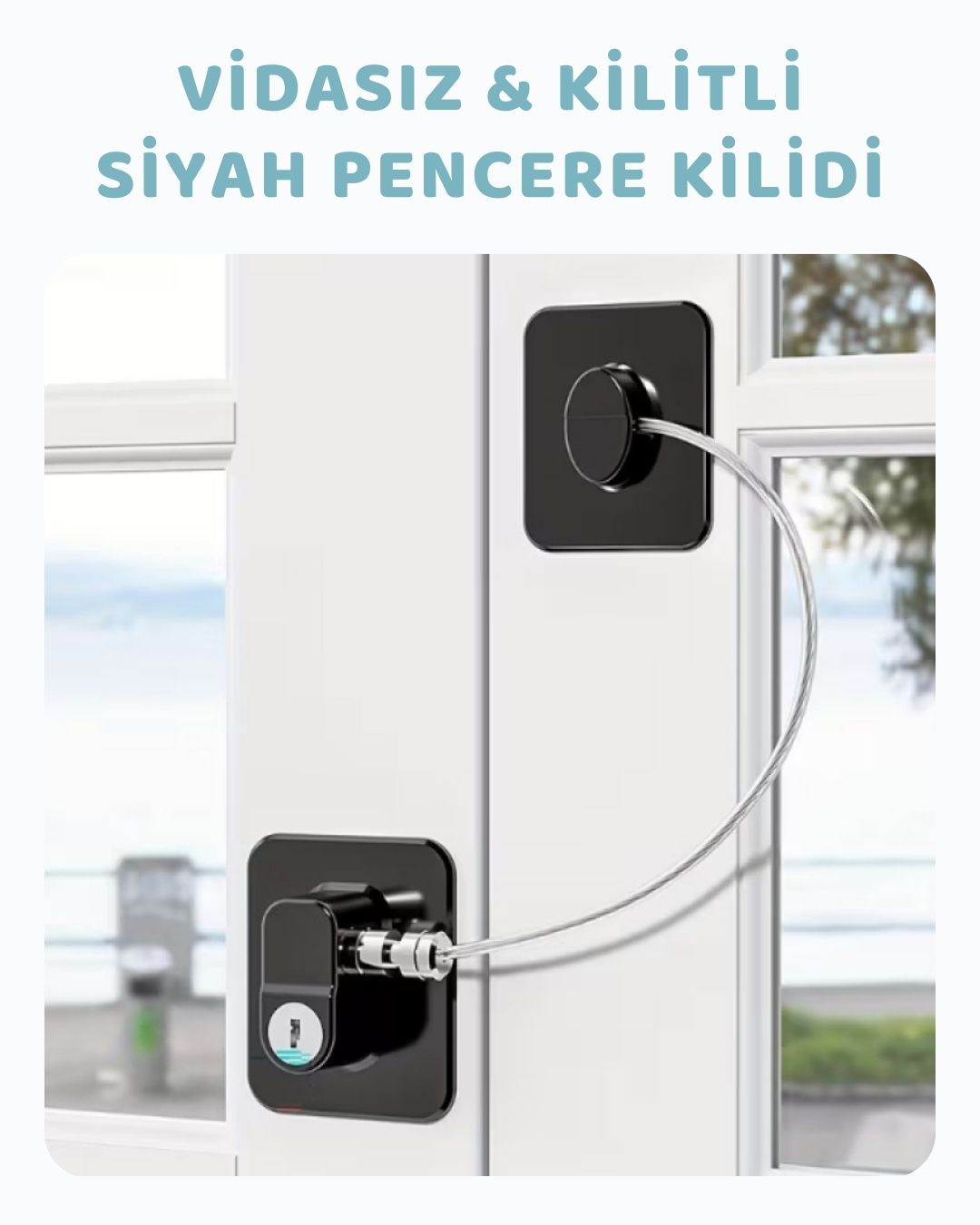 Vidasız Halatlı Pencere Emniyet Kilidi - Siyah