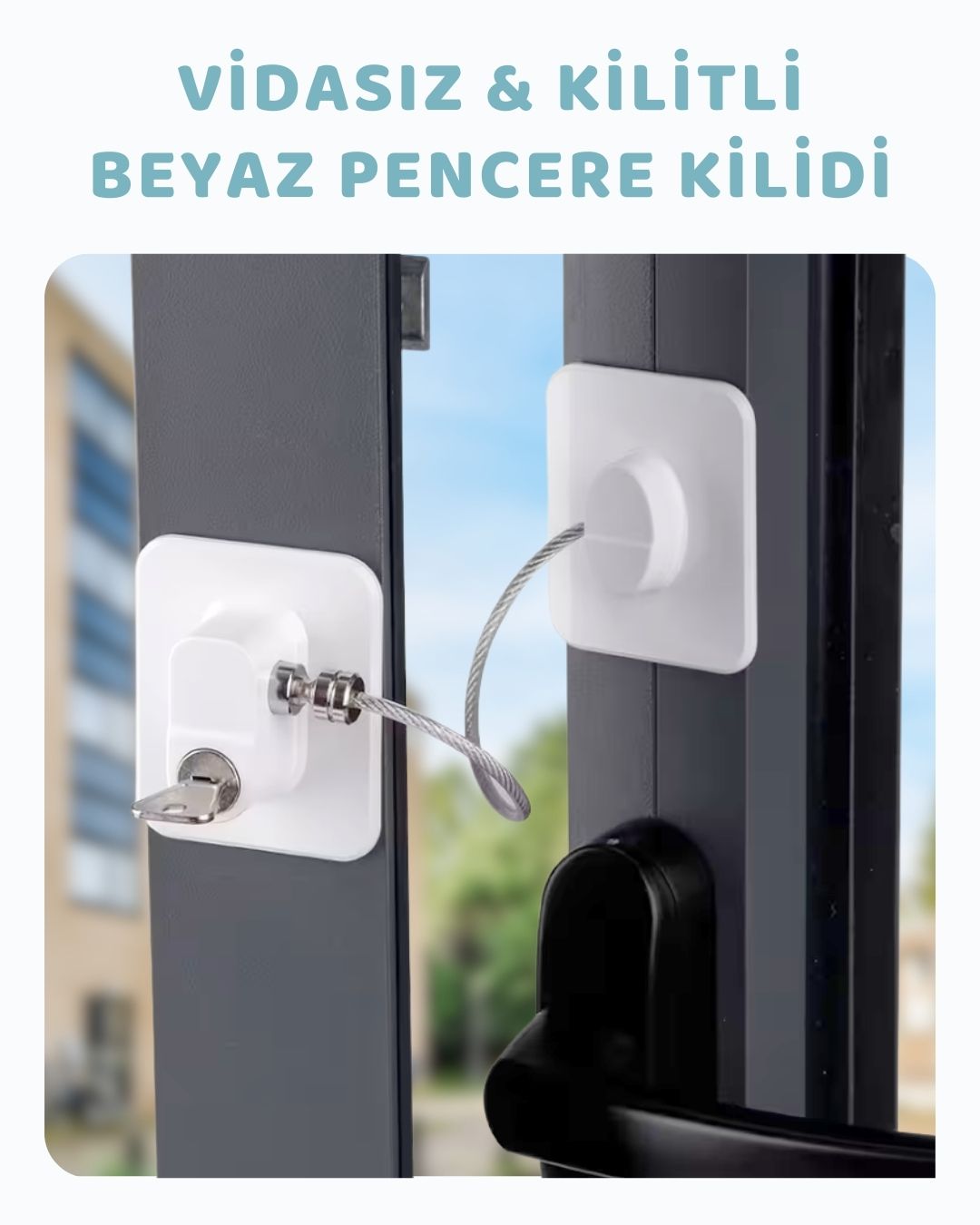 Vidasız Halatlı Pencere Emniyet Kilidi - Beyaz