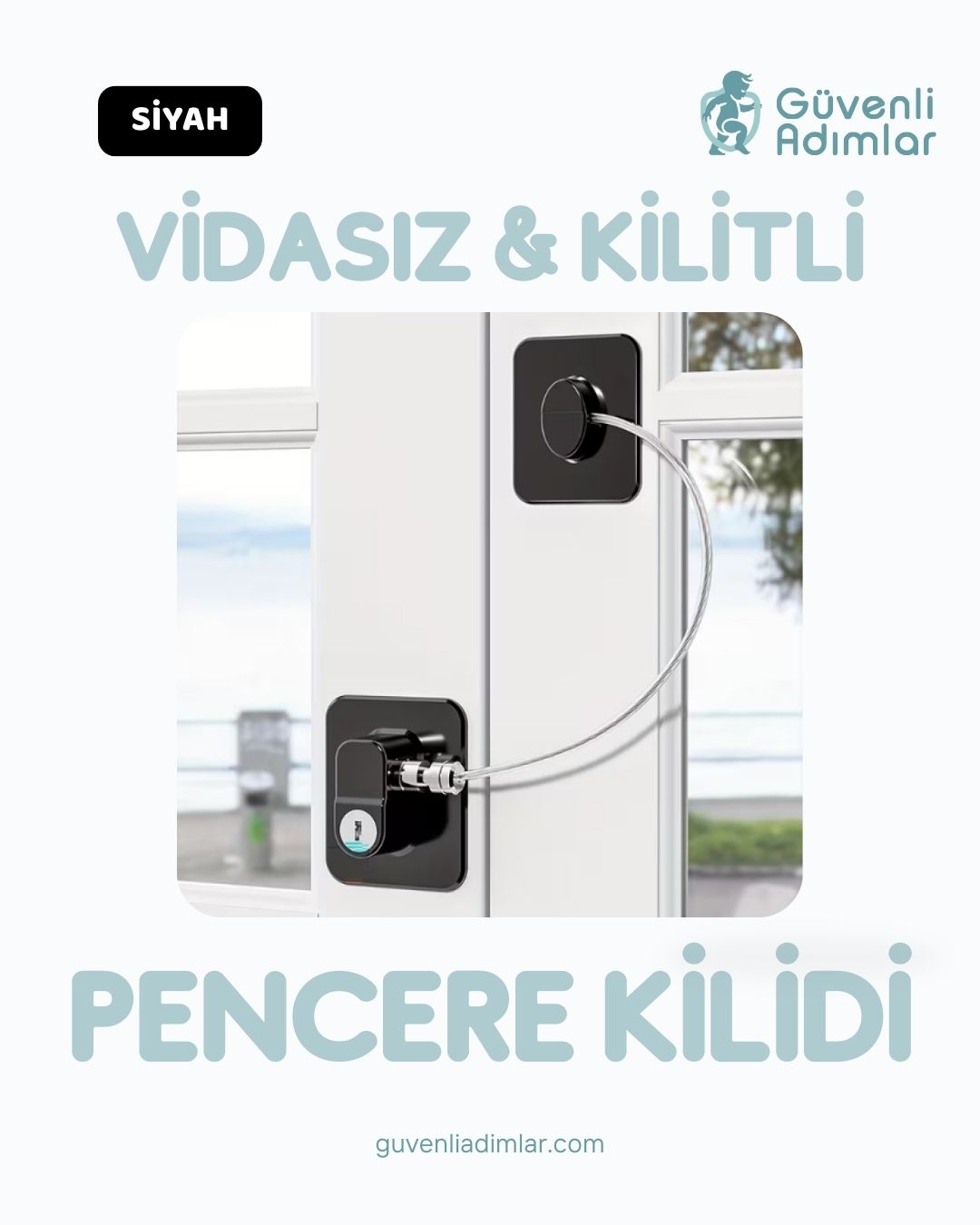 Vidasız Halatlı Pencere Emniyet Kilidi - Siyah