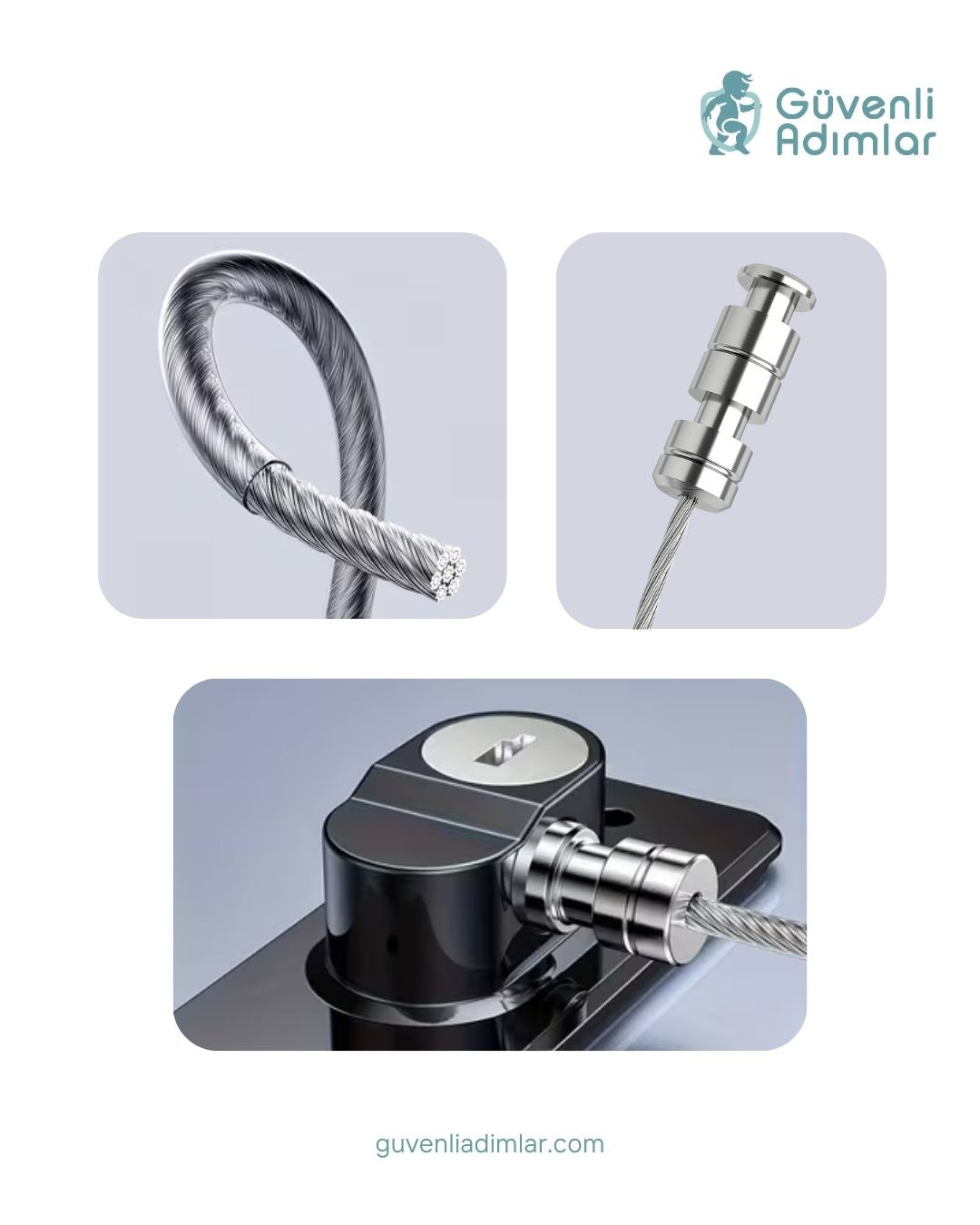 Vidasız Halatlı Pencere Emniyet Kilidi - Siyah