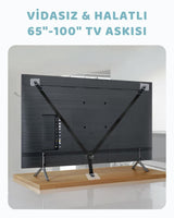 Vidasız Halatlı 65"-100" Büyük Televizyon Sabitleme Askısı