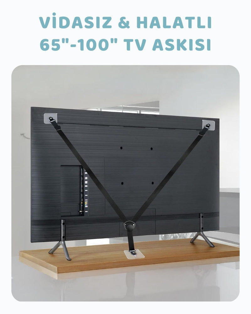 Vidasız Halatlı 65"-100" Büyük Televizyon Sabitleme Askısı