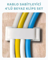 Kablo Düzenleyici 4'lü Klips Set Beyaz