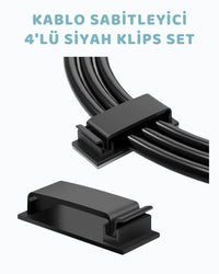 Kablo Düzenleyici 4'lü Klips Set Siyah