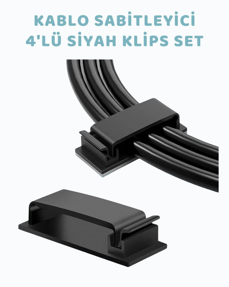 Kablo Düzenleyici 4'lü Klips Set Siyah
