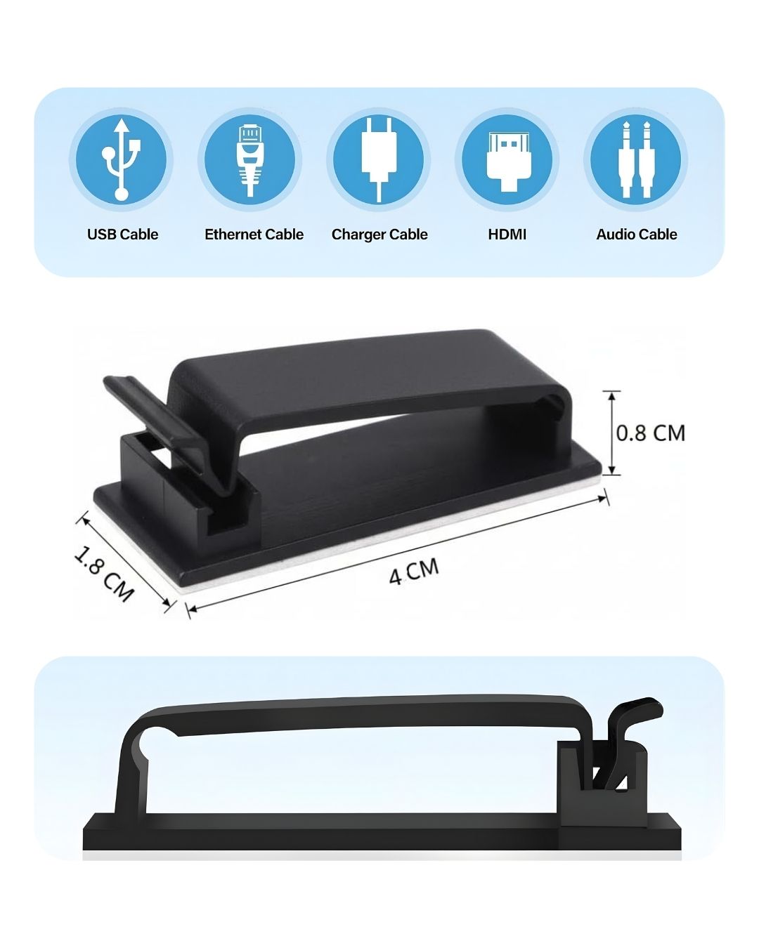 Kablo Düzenleyici 4'lü Klips Set Siyah