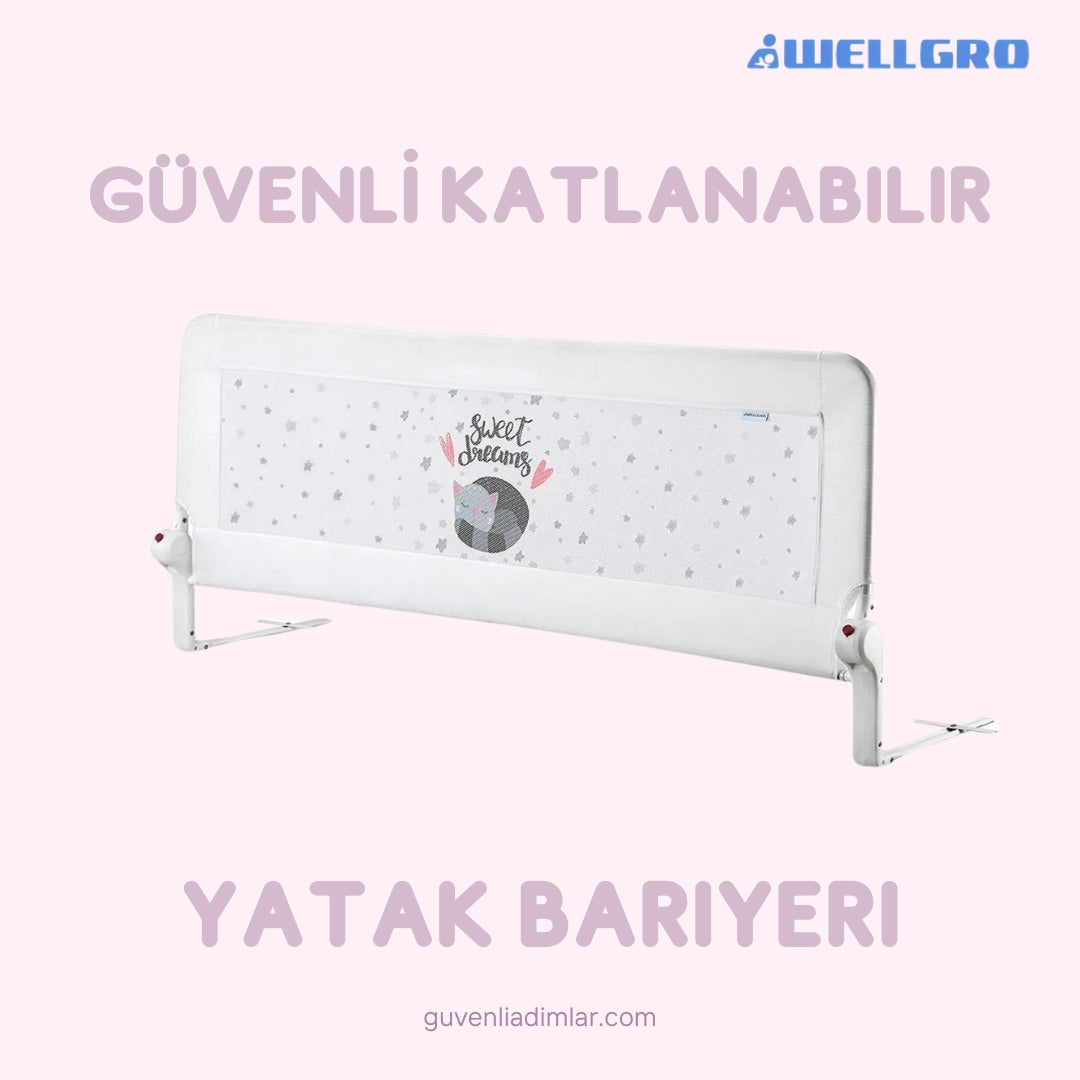 Wellgro Katlanır Koruyucu Yatak Bariyeri | 50x120cm, Gri