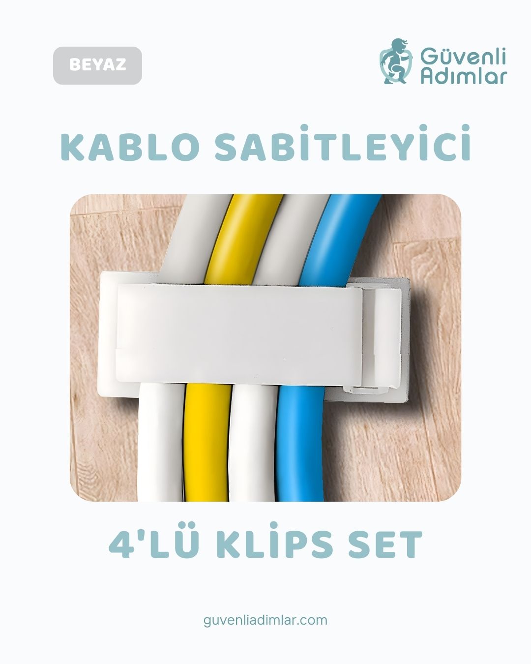 Kablo Düzenleyici 4'lü Klips Set Beyaz
