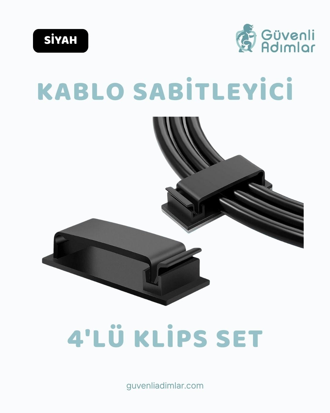 Kablo Düzenleyici 4'lü Klips Set Siyah