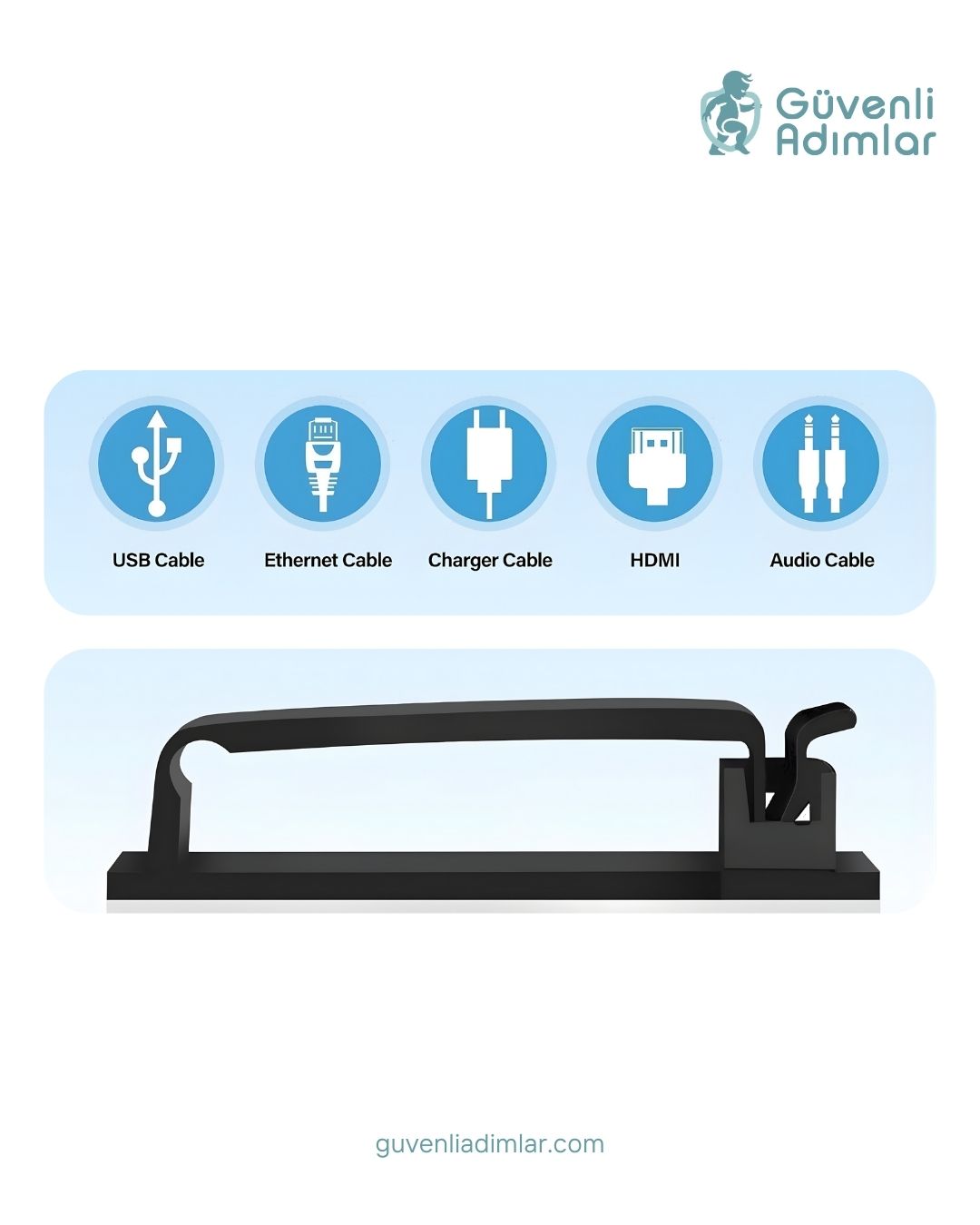 Kablo Düzenleyici 4'lü Klips Set Siyah