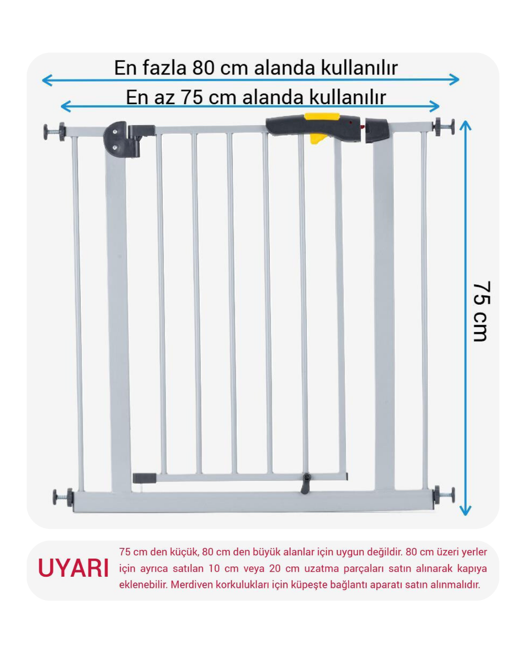 Çocuk Güvenlik Kapısı 75 - 80 Cm Geçiş | Gri