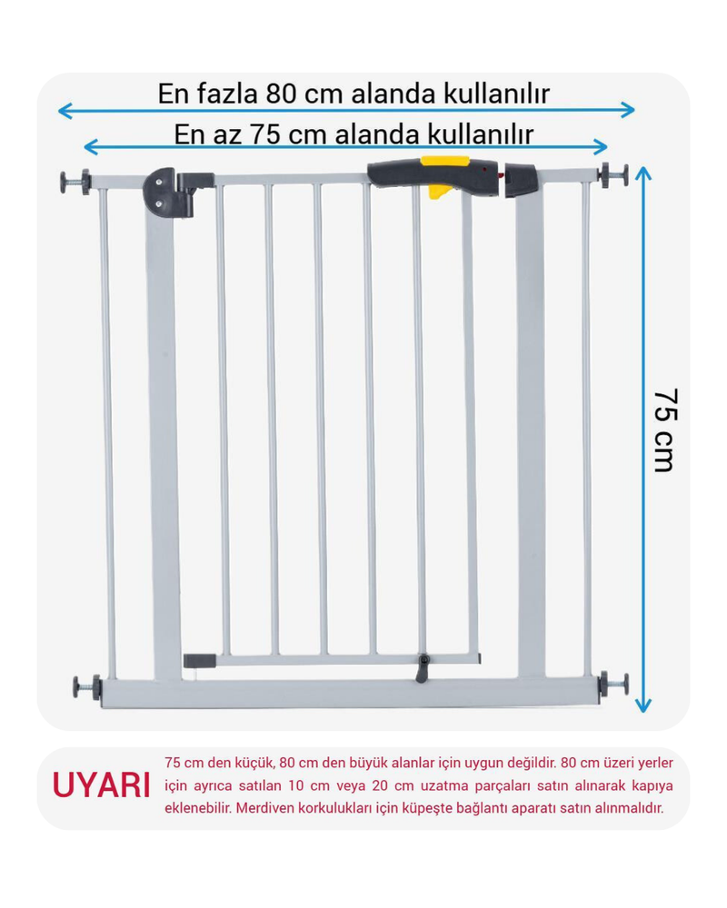 Çocuk Güvenlik Kapısı 75 - 80 Cm Geçiş | Gri