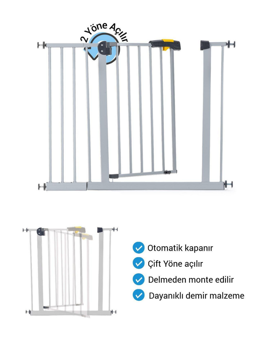 Çocuk Güvenlik Kapısı 95 - 100 Cm Geçiş | Gri