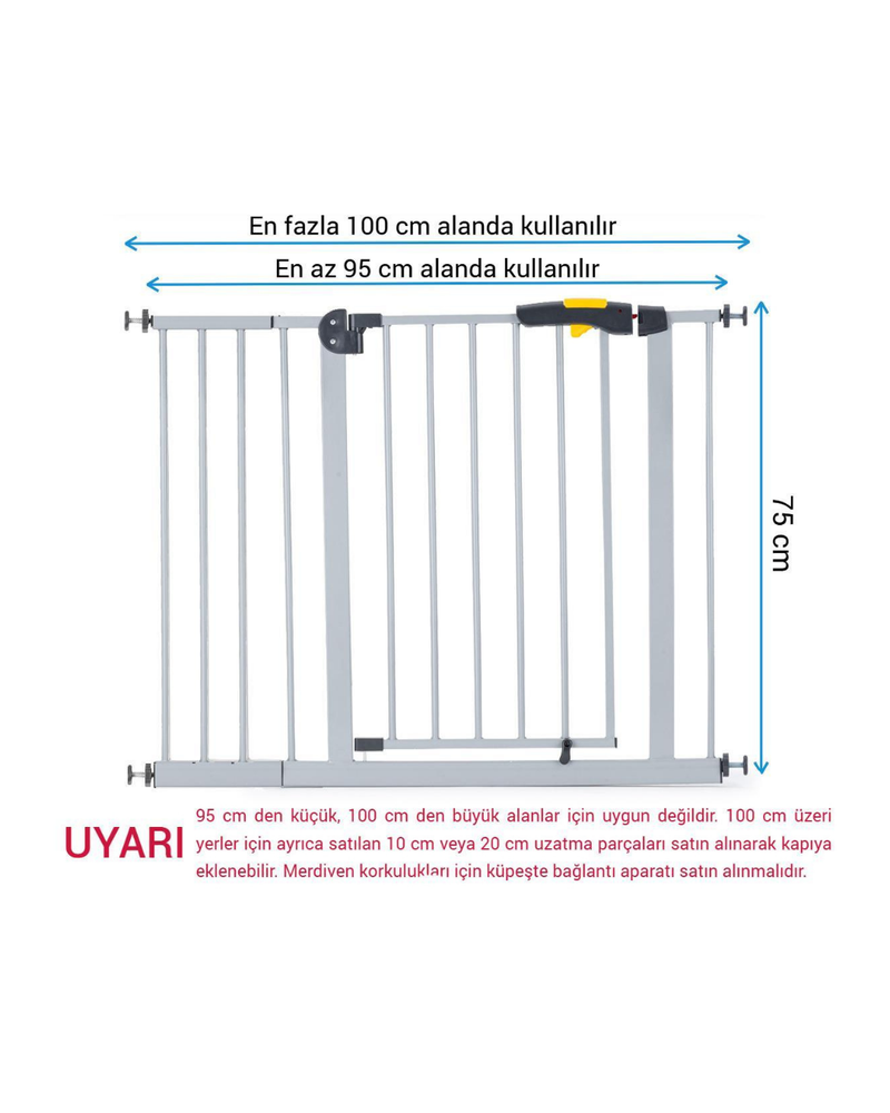 Çocuk Güvenlik Kapısı 95 - 100 Cm Geçiş | Gri