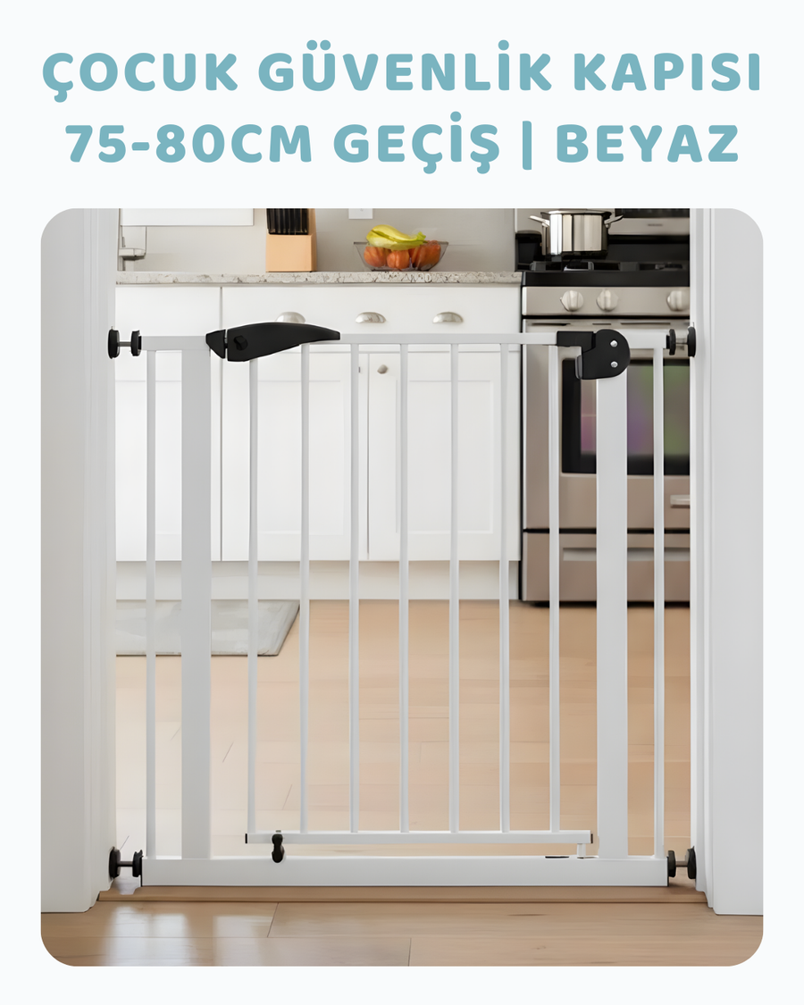 Çocuk Güvenlik Kapısı 75 - 80 Cm Geçiş | Beyaz
