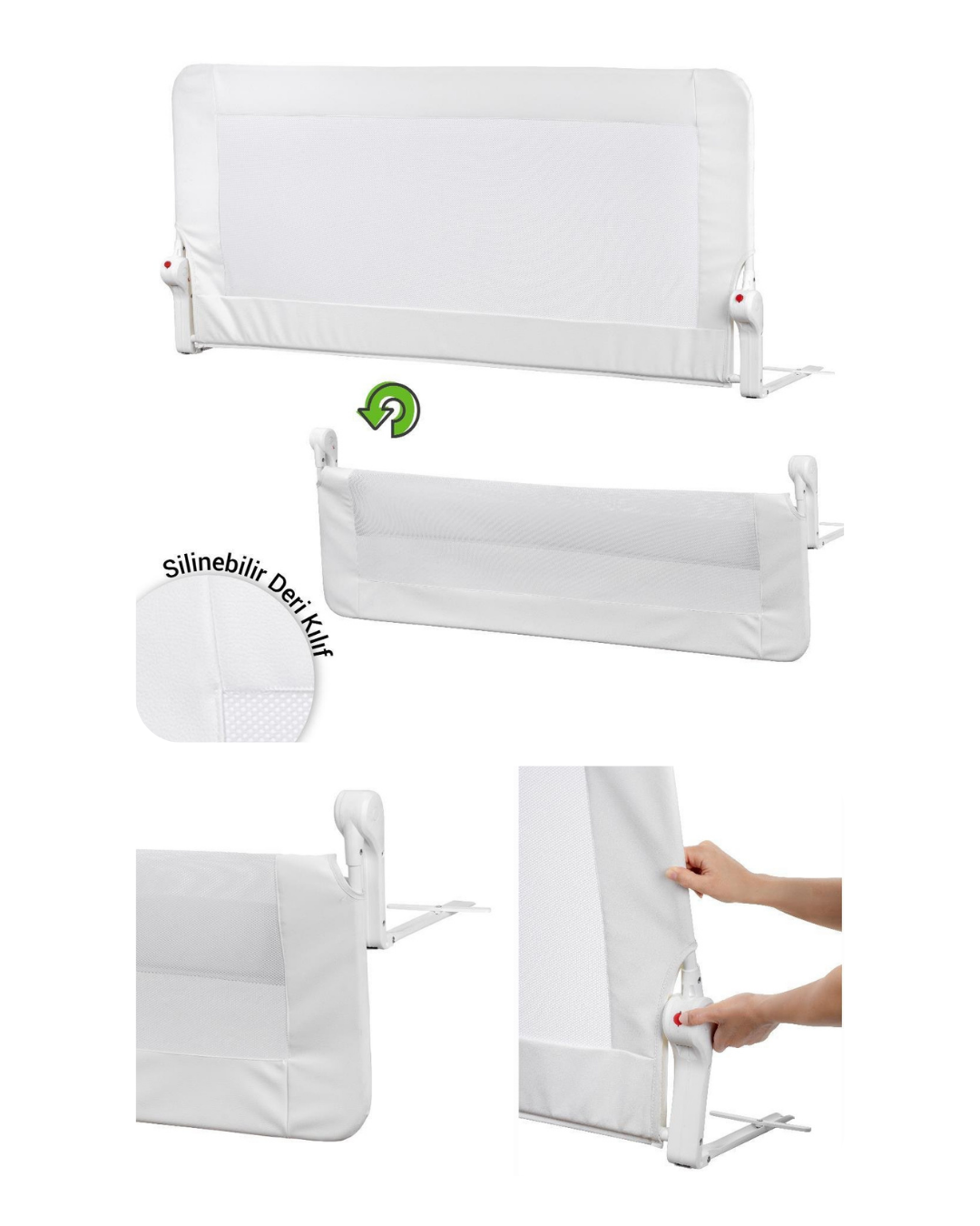 Beyaz Deri Kılıflı Yatak Bariyeri 150*65