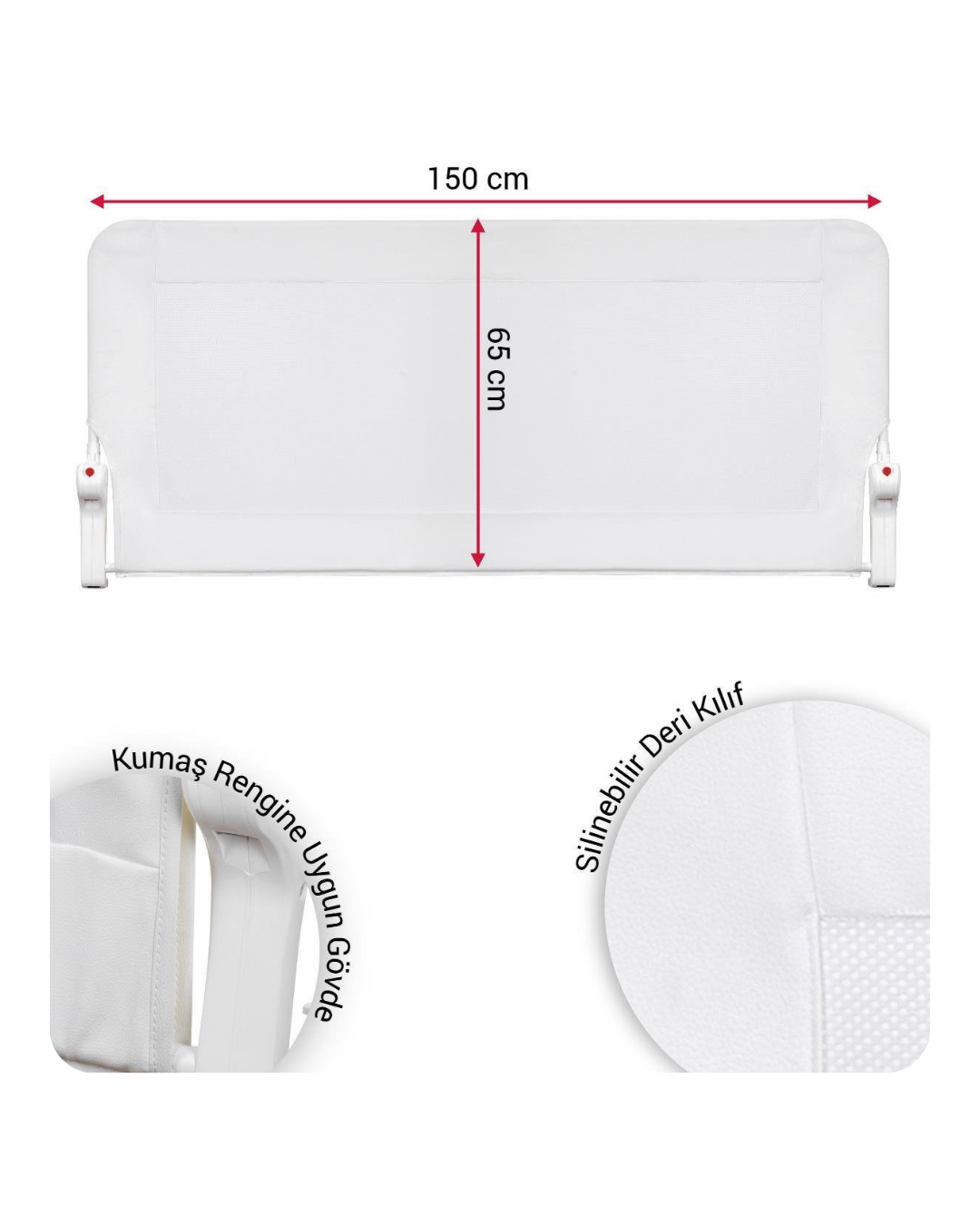Beyaz Deri Kılıflı Yatak Bariyeri 150*65