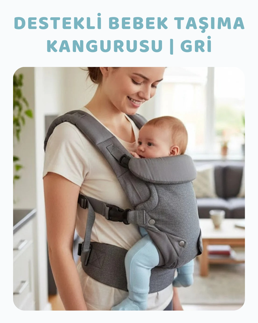 Destekli Bebek Taşıma Kangurusu | Gri