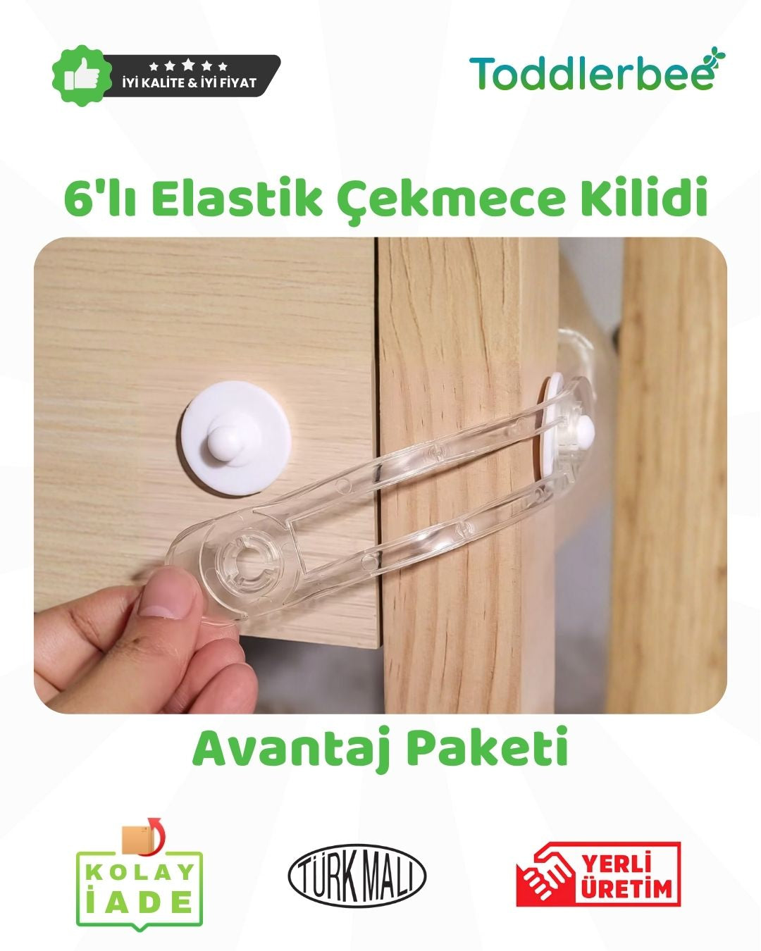 Şeffaf Elastik Uzun Çocuk Çekmece Kilidi (6 Adet)