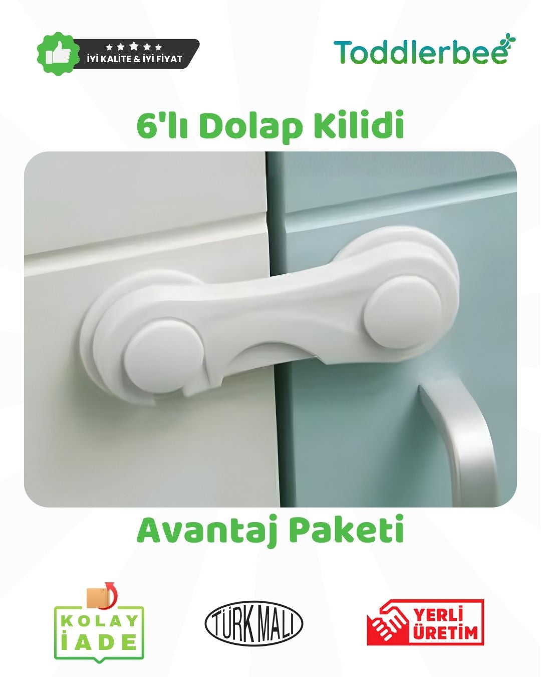 Çift Kapaklı Çocuk Dolap Kilidi  (6 Adet)