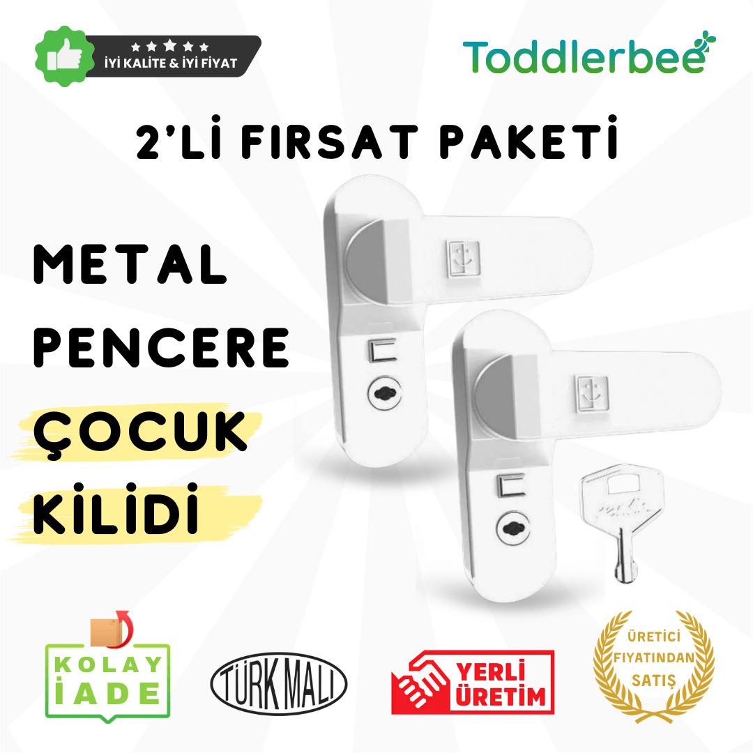 2 Adet Çocuk Bebek Metal Pencere Güvenlik Kilidi Anahtarsız Kullanım