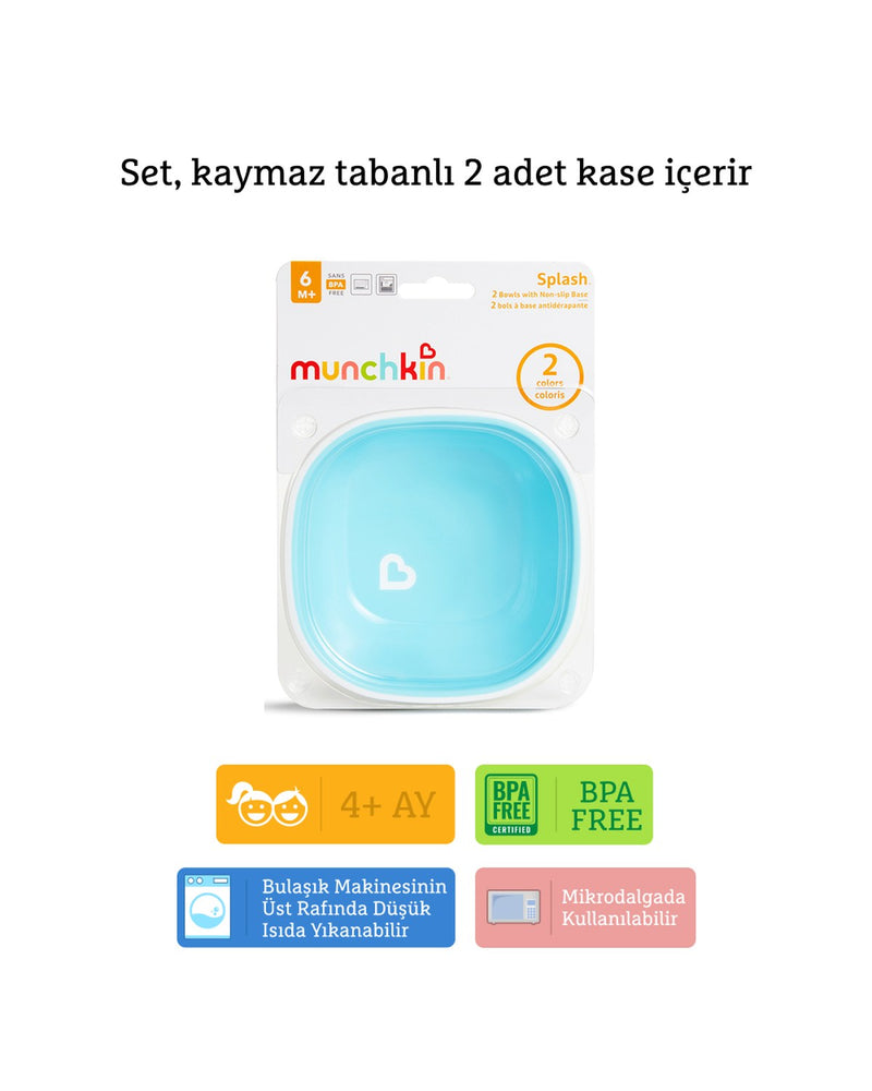 Munchkin Sıçramayı Engelleyen Kase Seti | 6 Ay+ | 2 Adet | Yeşil/Mavi | Kaymaz Taban | BPA İçermez