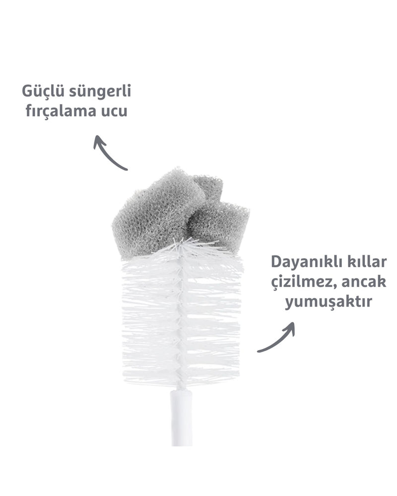Munchkin Bristle Sünger Uçlu Biberon, Bardak ve Şişe Temizleme Fırçası | 1 Adet | Vakumlu Taban | Gri