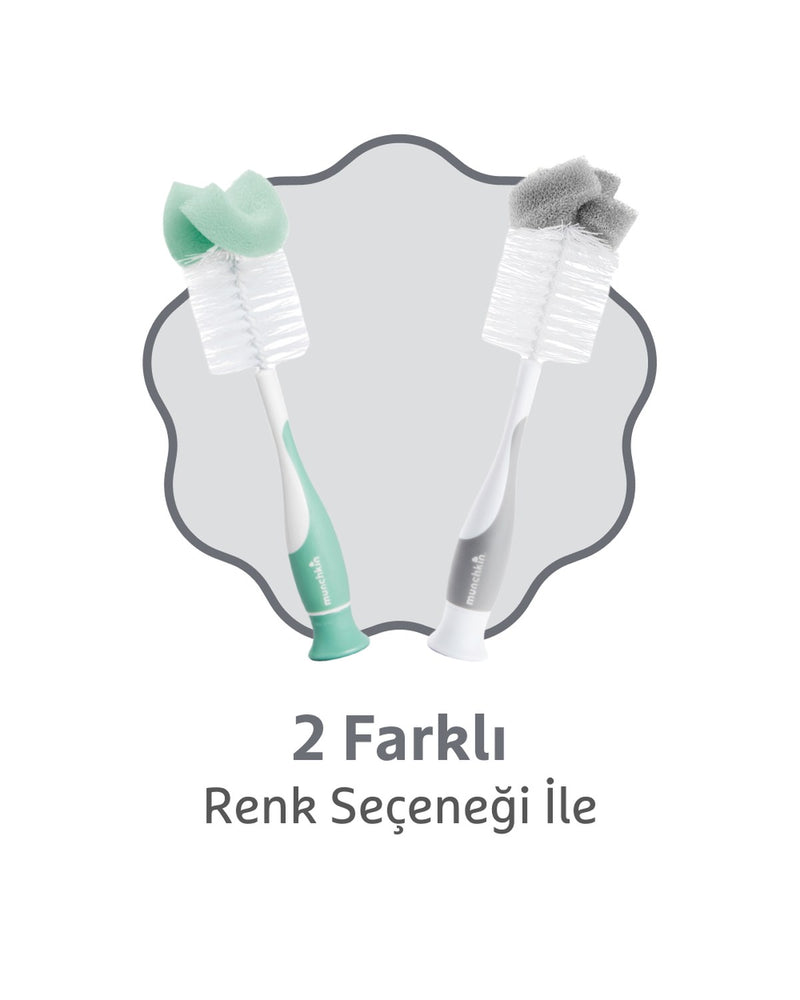 Munchkin Bristle Sünger Uçlu Biberon, Bardak ve Şişe Temizleme Fırçası | 1 Adet | Vakumlu Taban | Gri