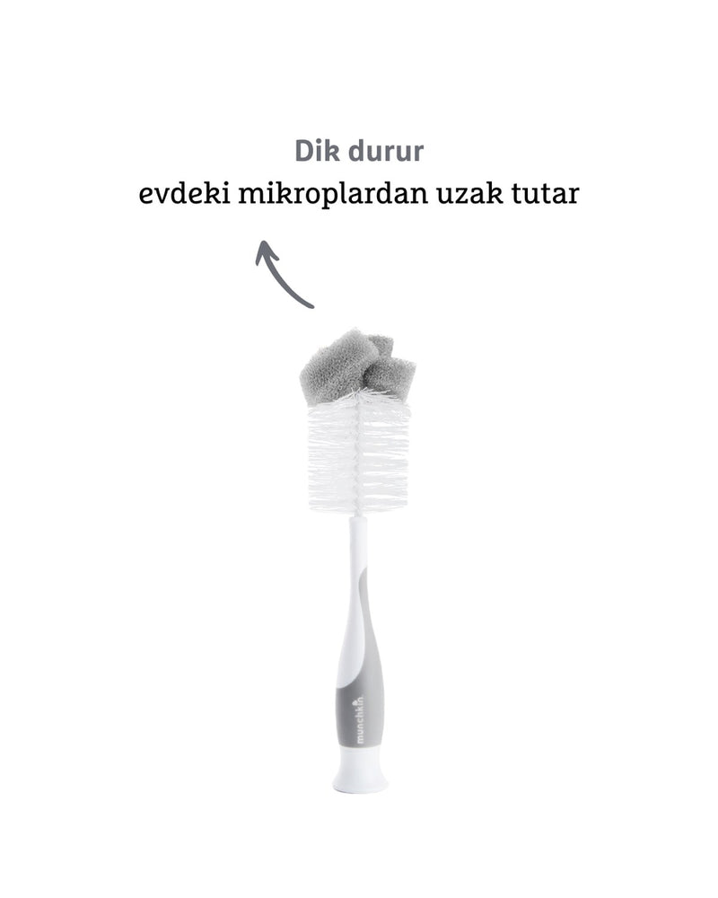 Munchkin Bristle Sünger Uçlu Biberon, Bardak ve Şişe Temizleme Fırçası | 1 Adet | Vakumlu Taban | Gri