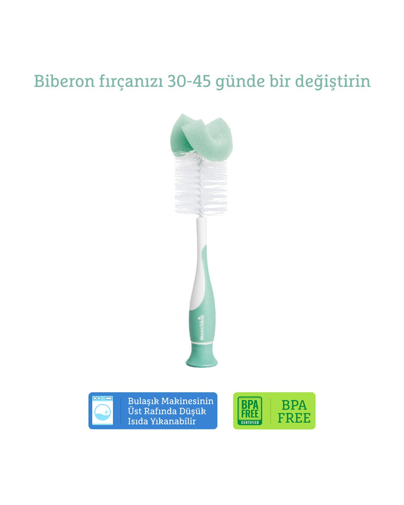 Munchkin Bristle Sünger Uçlu Biberon, Bardak ve Şişe Temizleme Fırçası | 1 Adet | Vakumlu Taban | Yeşil