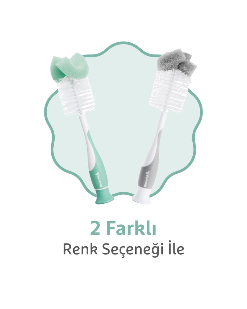 Munchkin Bristle Sünger Uçlu Biberon, Bardak ve Şişe Temizleme Fırçası | 1 Adet | Vakumlu Taban | Yeşil