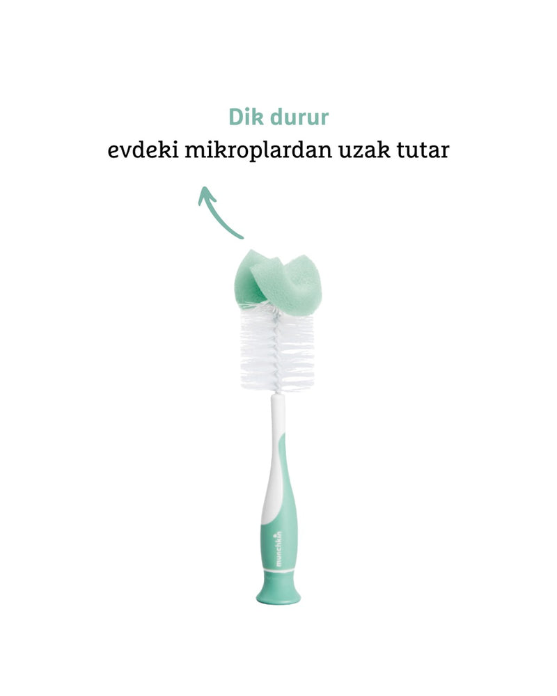 Munchkin Bristle Sünger Uçlu Biberon, Bardak ve Şişe Temizleme Fırçası | 1 Adet | Vakumlu Taban | Yeşil