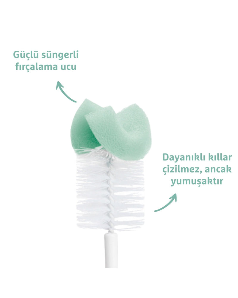 Munchkin Bristle Sünger Uçlu Biberon, Bardak ve Şişe Temizleme Fırçası | 1 Adet | Vakumlu Taban | Yeşil