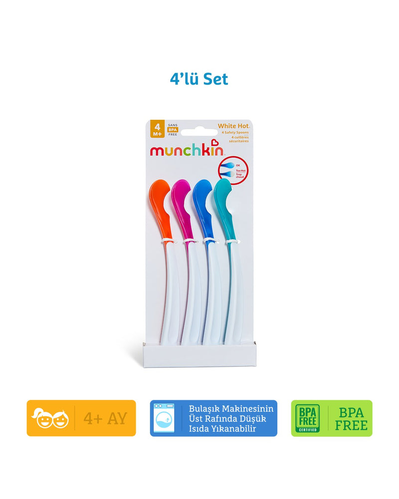 Munchkin Isı Göstergeli Yumuşak Uçlu Bebek Kaşıkları - BPA İçermez, 4 Aydan İtibaren, 4 Adet, Üst Raf Bulaşık Makinesinde Yıkanabilir