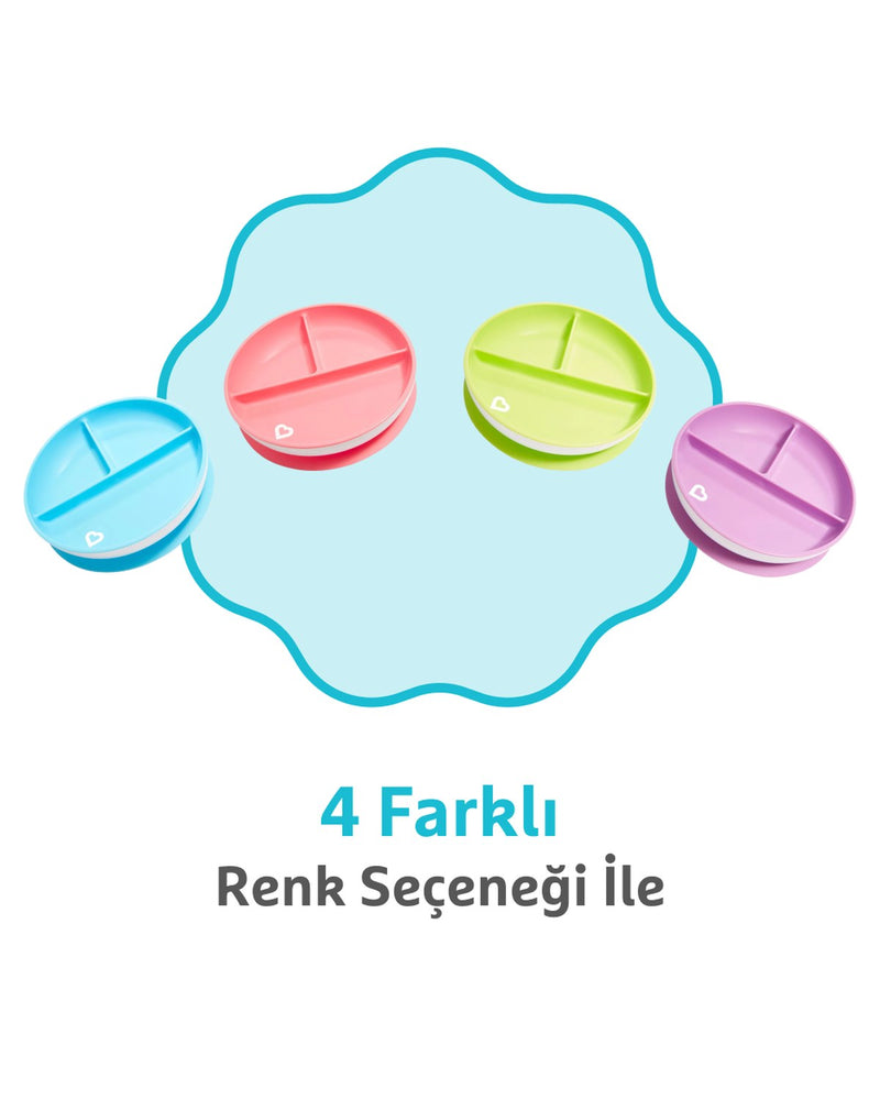 Munchkin Sabit Vakumlu Beslenme Tabağı | 6 Ay+, 3 Bölmeli, BPA İçermez, Mavi– 1 Adet