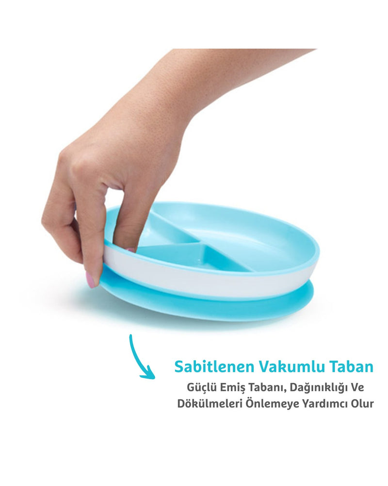Munchkin Sabit Vakumlu Beslenme Tabağı | 6 Ay+, 3 Bölmeli, BPA İçermez, Mavi– 1 Adet