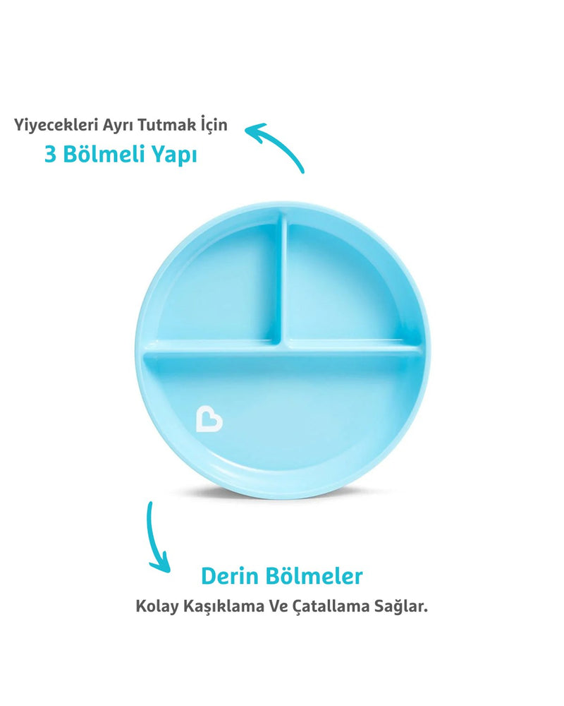 Munchkin Sabit Vakumlu Beslenme Tabağı | 6 Ay+, 3 Bölmeli, BPA İçermez, Mavi– 1 Adet