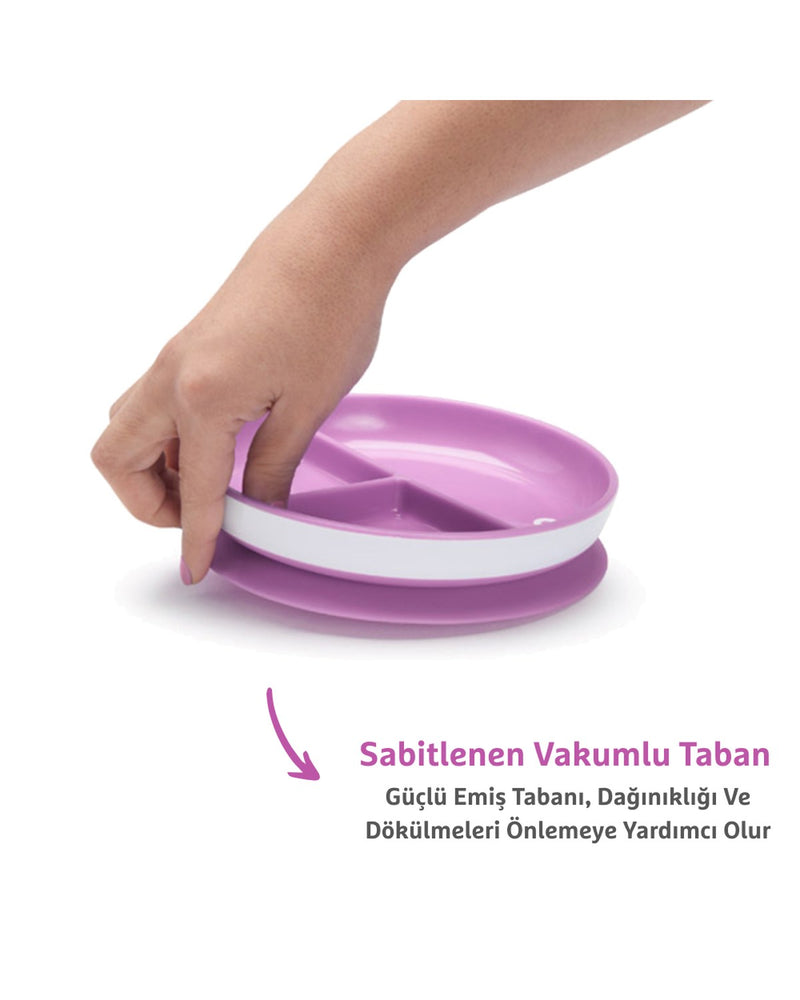 Munchkin Sabit Vakumlu Beslenme Tabağı | 6 Ay+, 3 Bölmeli, BPA İçermez, Mor – 1 Adet