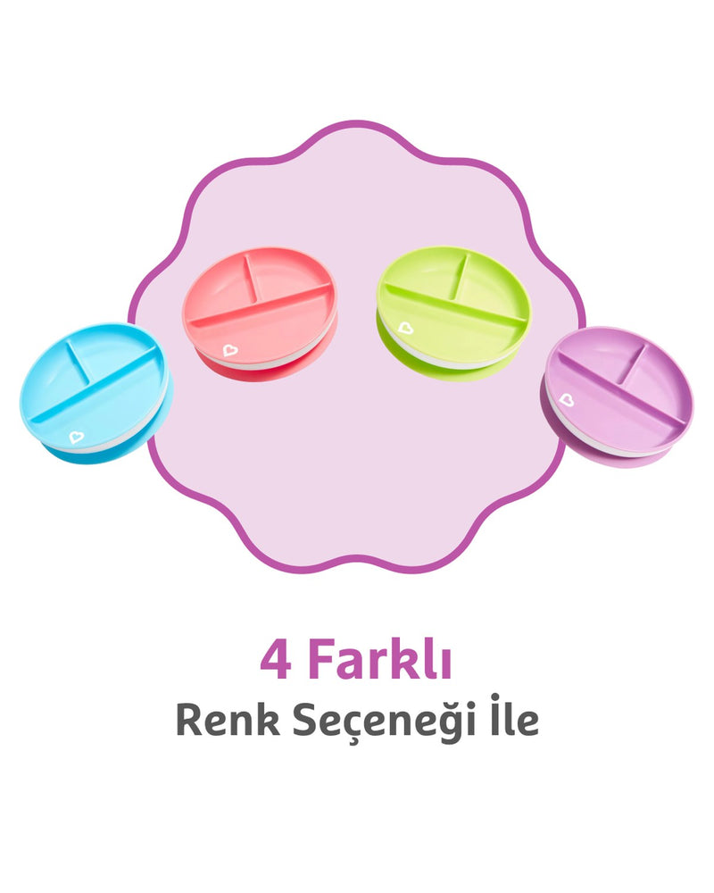 Munchkin Sabit Vakumlu Beslenme Tabağı | 6 Ay+, 3 Bölmeli, BPA İçermez, Mor – 1 Adet