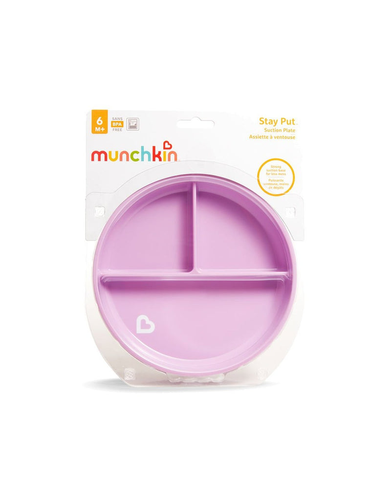 Munchkin Sabit Vakumlu Beslenme Tabağı | 6 Ay+, 3 Bölmeli, BPA İçermez, Mor – 1 Adet