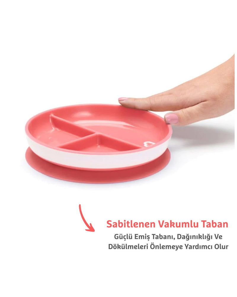 Munchkin Sabit Vakumlu Beslenme Tabağı | 6 Ay+, 3 Bölmeli, BPA İçermez, Pembe– 1 Adet