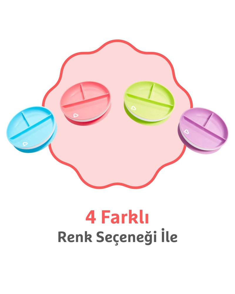 Munchkin Sabit Vakumlu Beslenme Tabağı | 6 Ay+, 3 Bölmeli, BPA İçermez, Pembe– 1 Adet