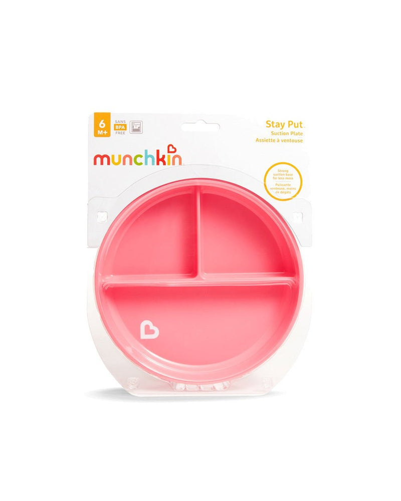 Munchkin Sabit Vakumlu Beslenme Tabağı | 6 Ay+, 3 Bölmeli, BPA İçermez, Pembe– 1 Adet